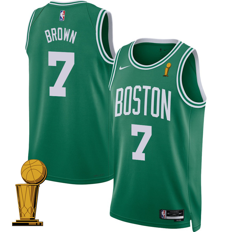 Jaylen Brown 7 Boston Celtics 2024 FINALS CHAMPIONS Icon Edition Kelly Green NBA Jersey Men's