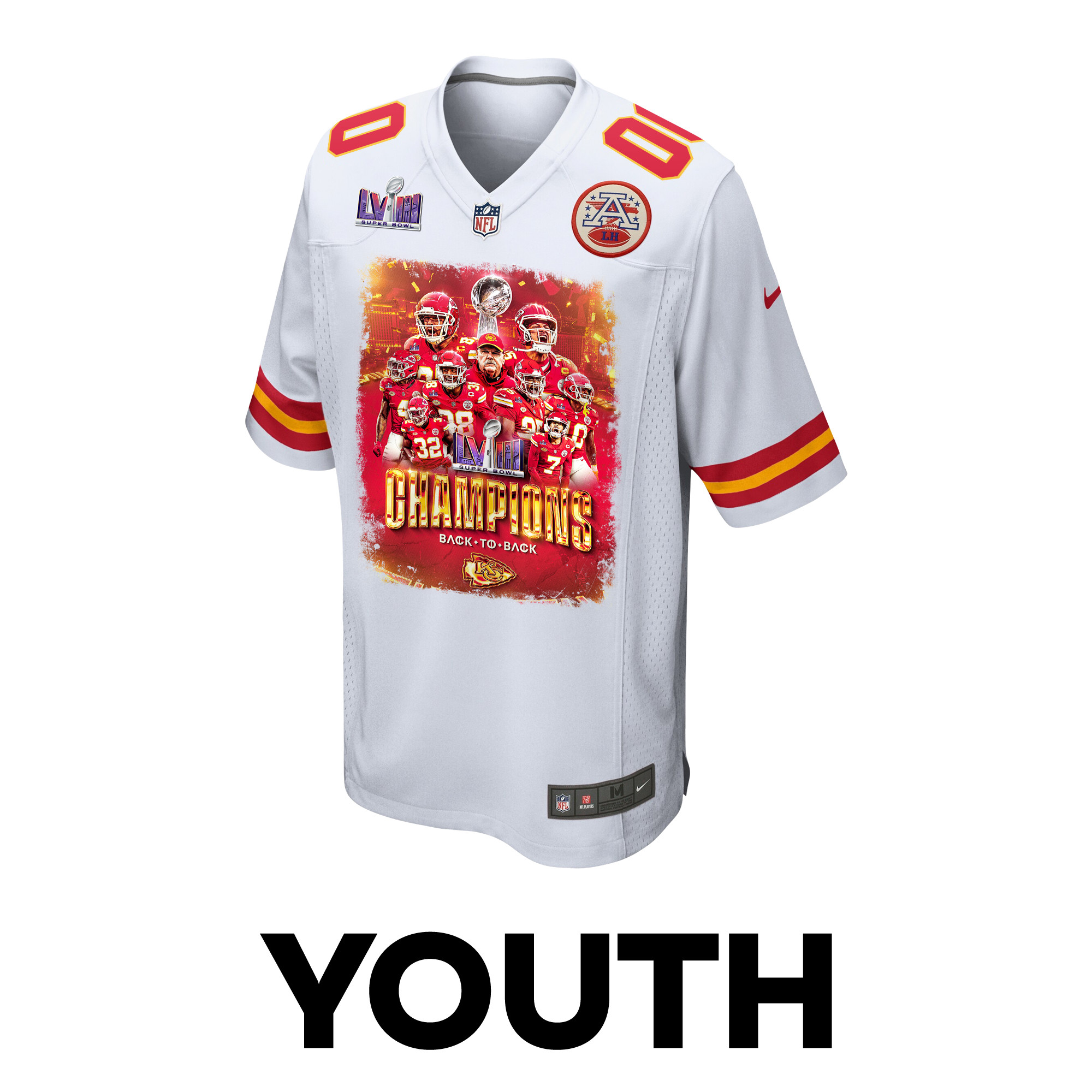 Kansas City Chiefs Super Bowl LVIII Back To Back Game White NFL Jersey Youth