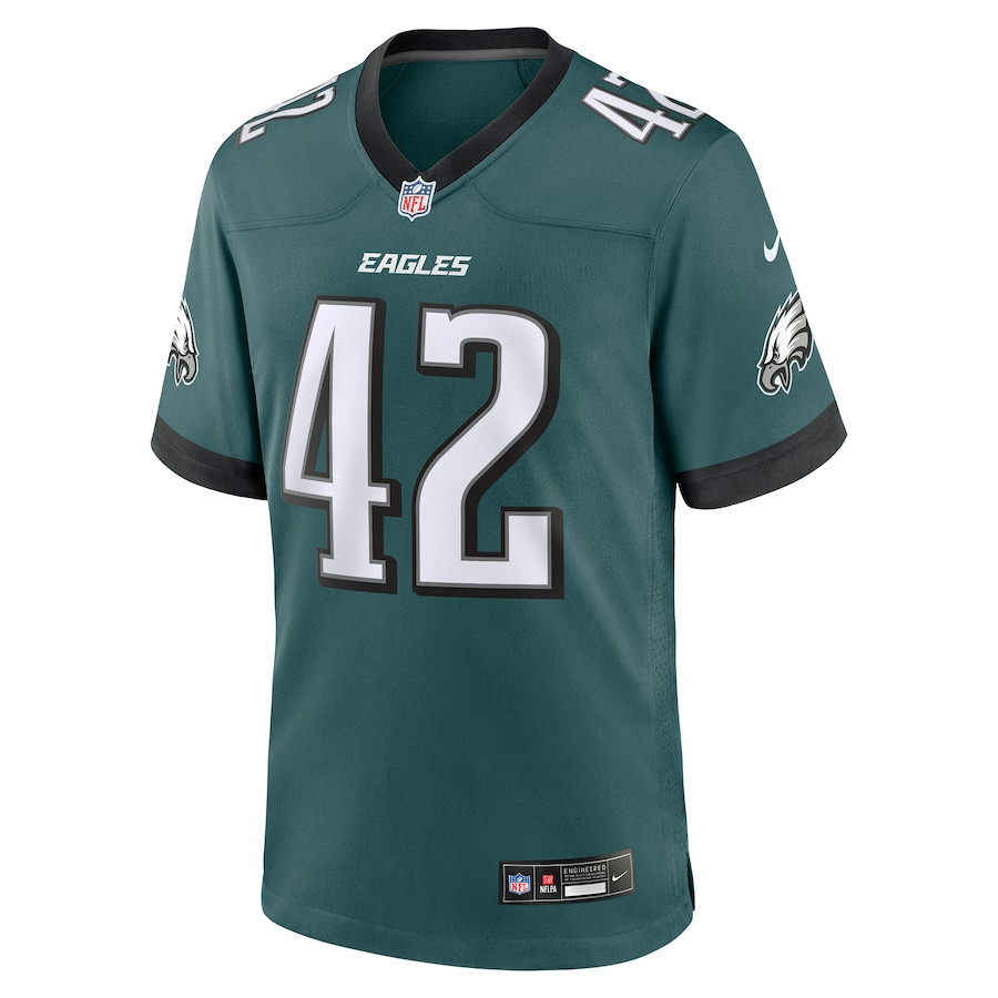 Oren Burks 42 Philadelphia Eagles Game Midnight Green NFL Jersey Men's