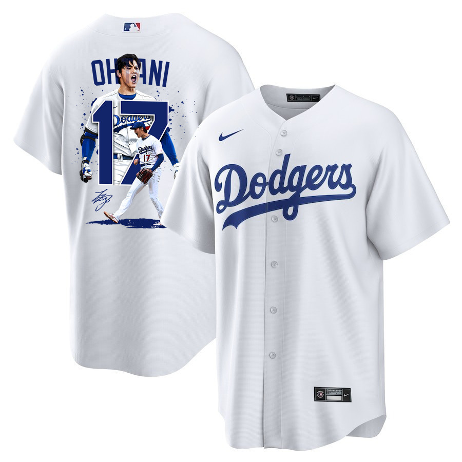 Shohei Ohtani 17 Los Angeles Dodgers Signed Number 2023 Home White MLB Jersey Men's