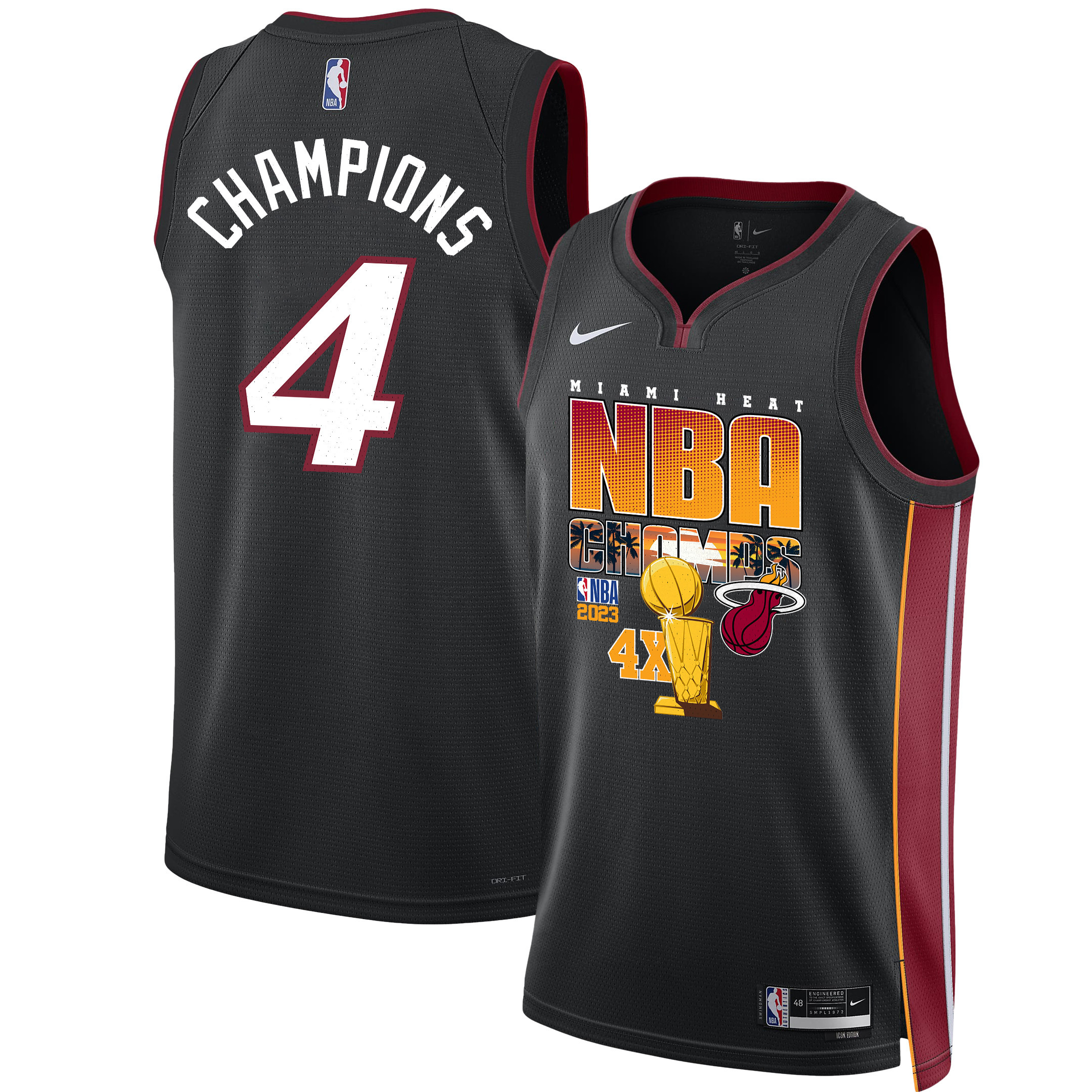 Miami Heat 4X Finals Champions 2023 Swingman Black NBA Jersey Men's