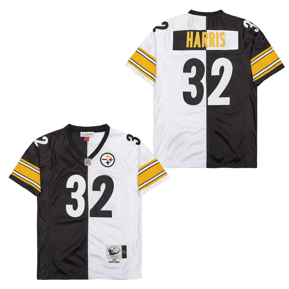Franco Harris 32 Pittsburgh Steelers Two-Toned Retro Throwback Black/White NFL Jersey Men's