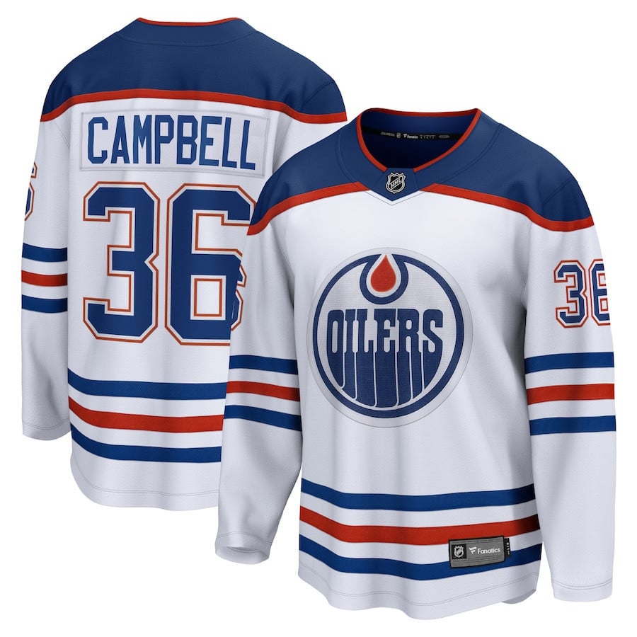 Jack Campbell 36 Edmonton Oilers Away Breakaway White NHL Jersey Men's