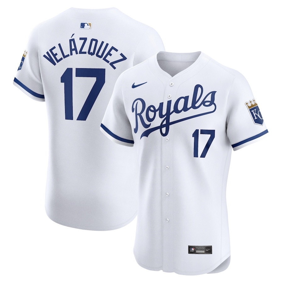 Nelson Velazquez 17 Kansas City Royals Home Elite Player White MLB Jersey Men's