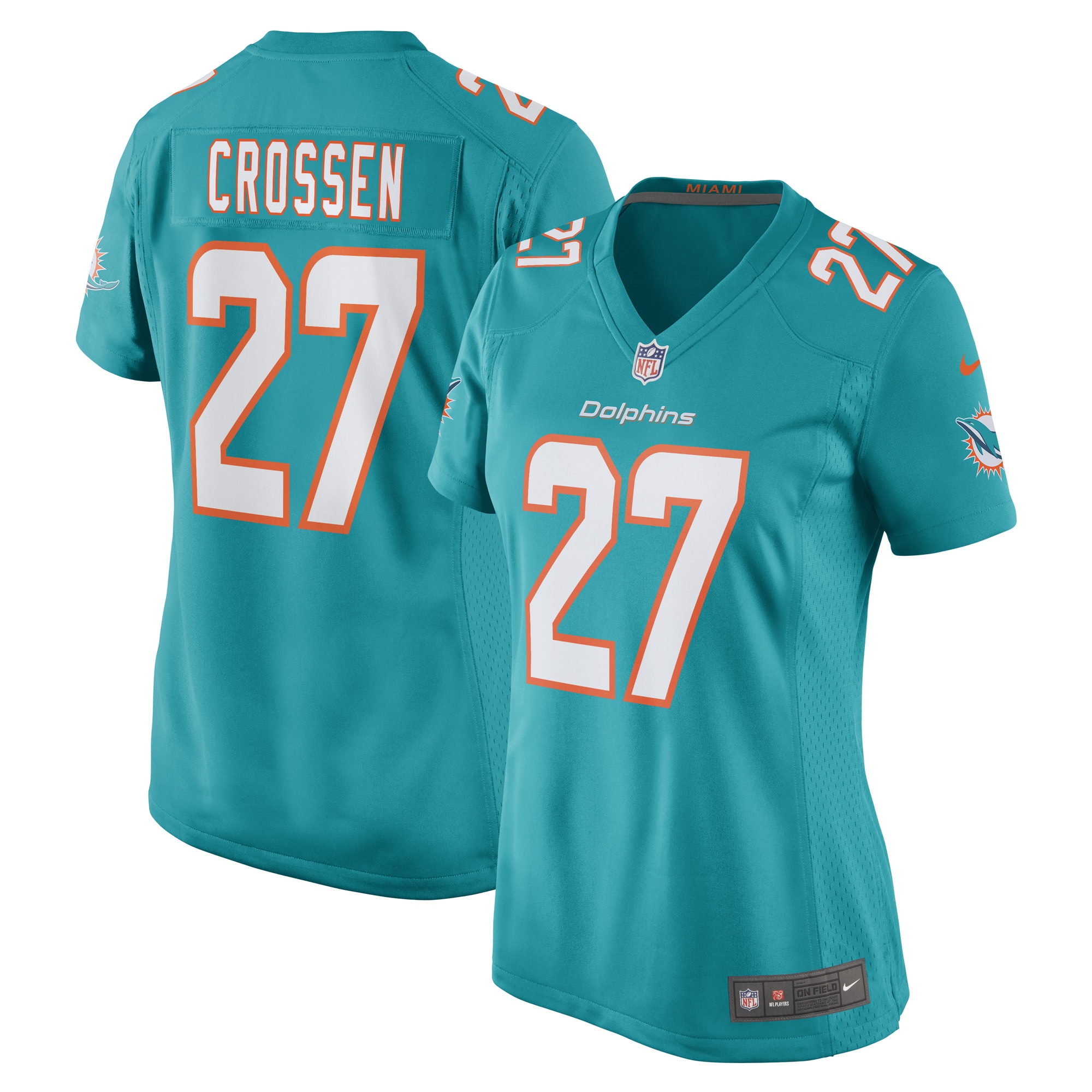 Miami Dolphins Keion Crossen Aqua Game Player NFL Jersey Women's