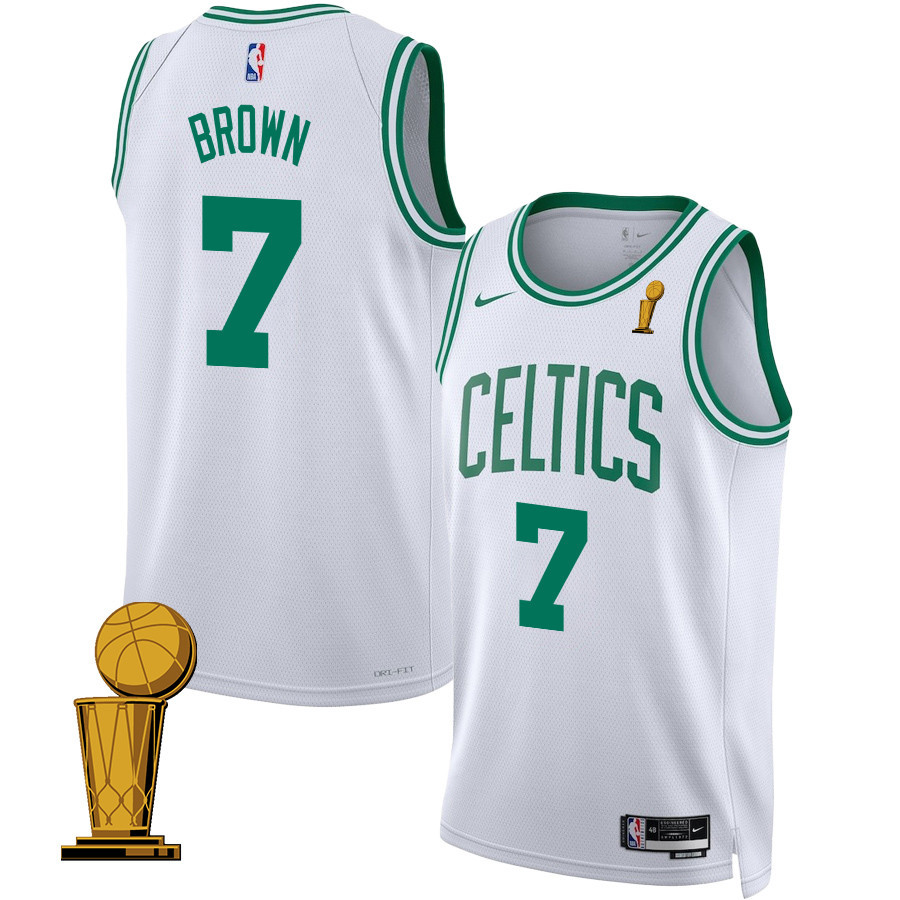 Jaylen Brown 7 Boston Celtics 2024 FINALS CHAMPIONS Swingman Association Editio White NBA Jersey Men's