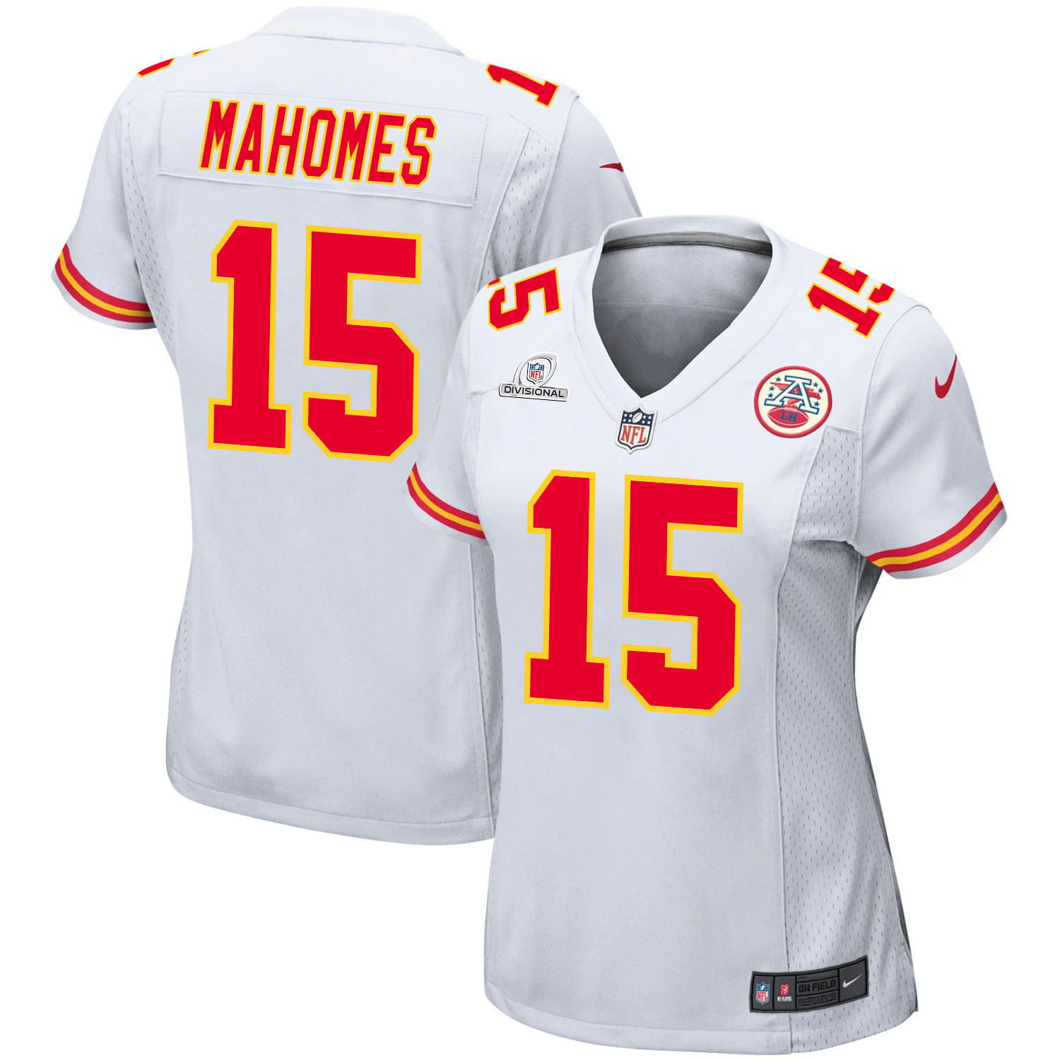 Patrick Mahomes 15 Kansas City Chiefs Super Bowl LVIII Patch Game White NFL Jersey Women's