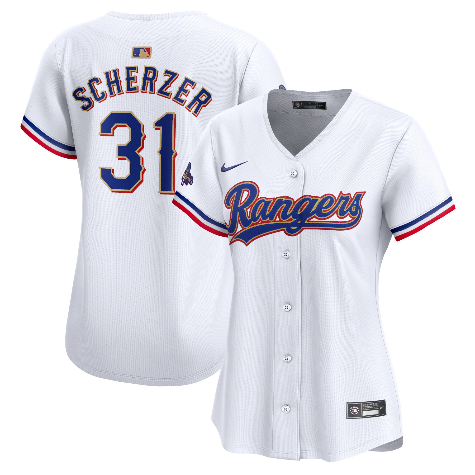 Texas Rangers Max Scherzer White 2024 Gold Collection Limited Player MLB Jersey Women's