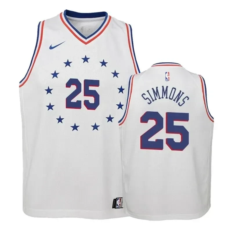 76ers Ben Simmons 25 2018-19 Earne White NBA Jersey Youth