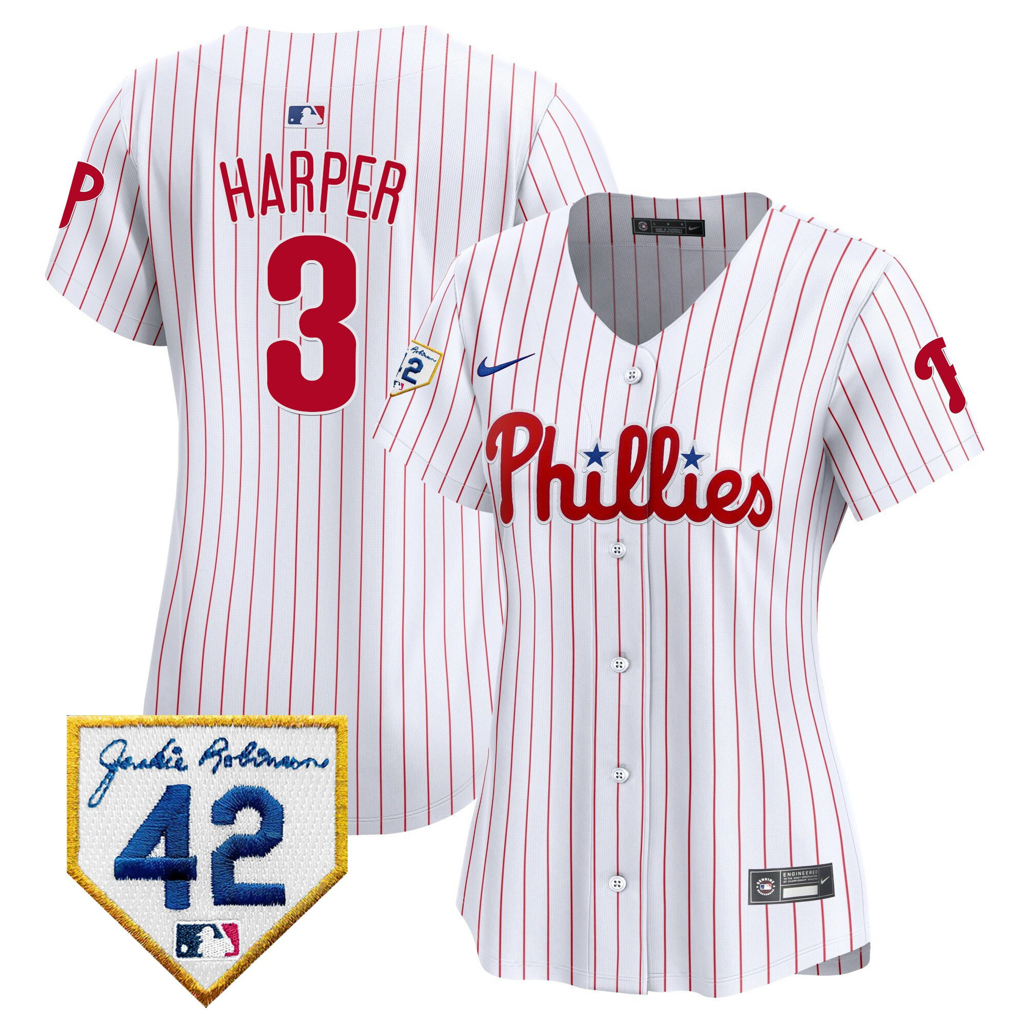 Bryce Harper 3 Philadelphia Phillies 2024 Jackie Robinson Patch White MLB Jersey Women's