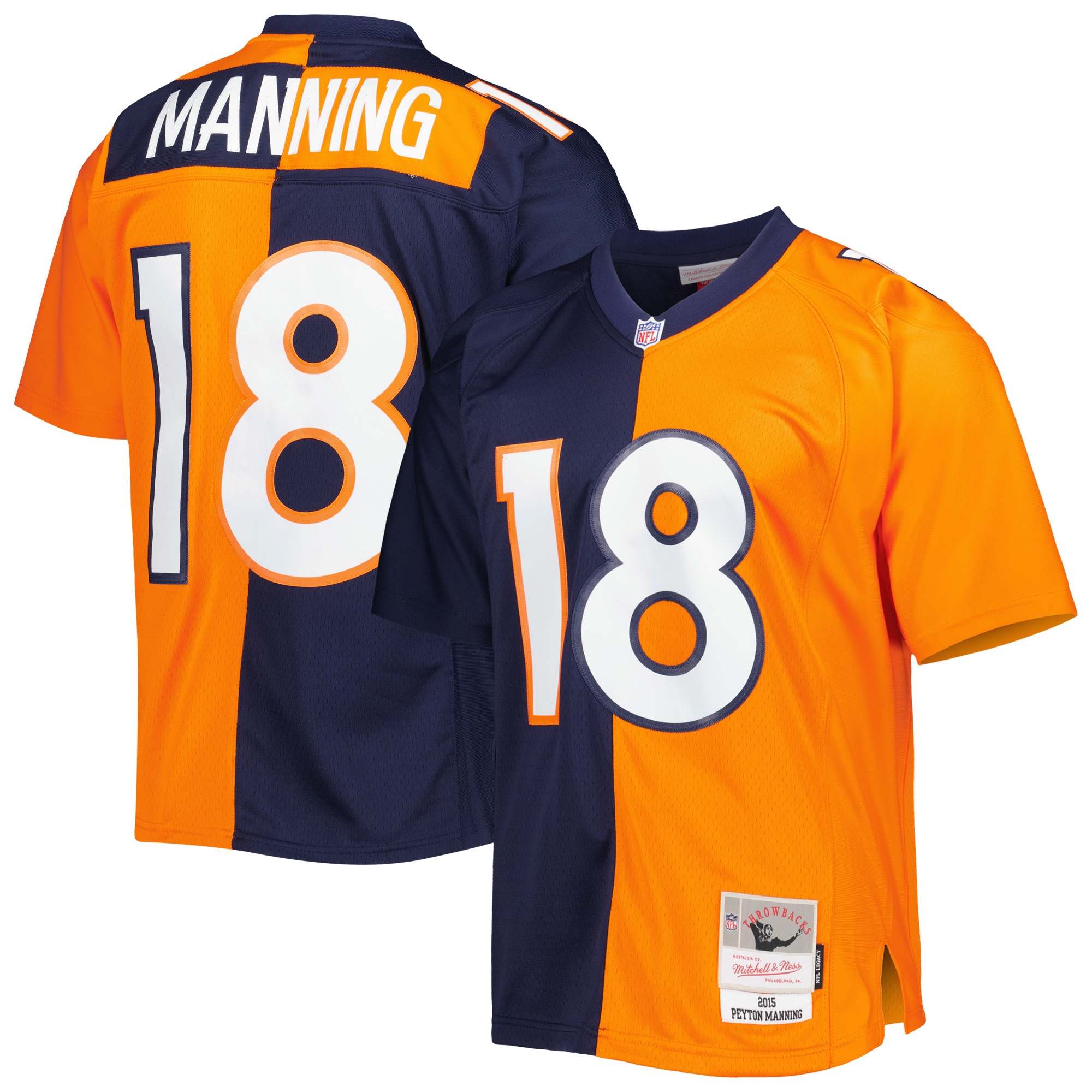 Denver Broncos Peyton Manning Mitchell Ness Navy/Orange 2015 Split Legacy NFL Jersey Men's