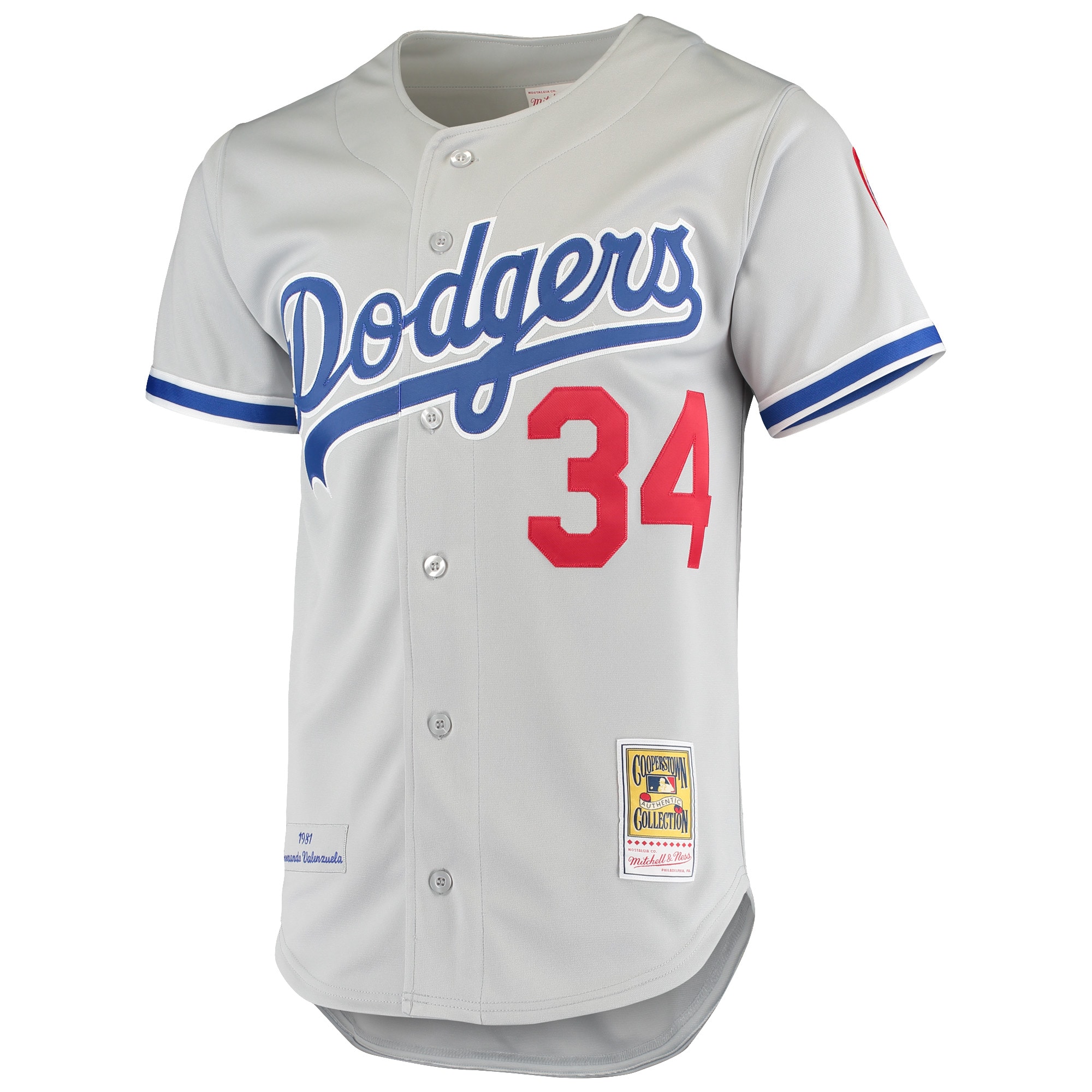 Los Angeles Dodgers Fernando Valenzuela Mitchell Ness Gray Road 1981 Cooperstown Collection MLB Jersey Men's