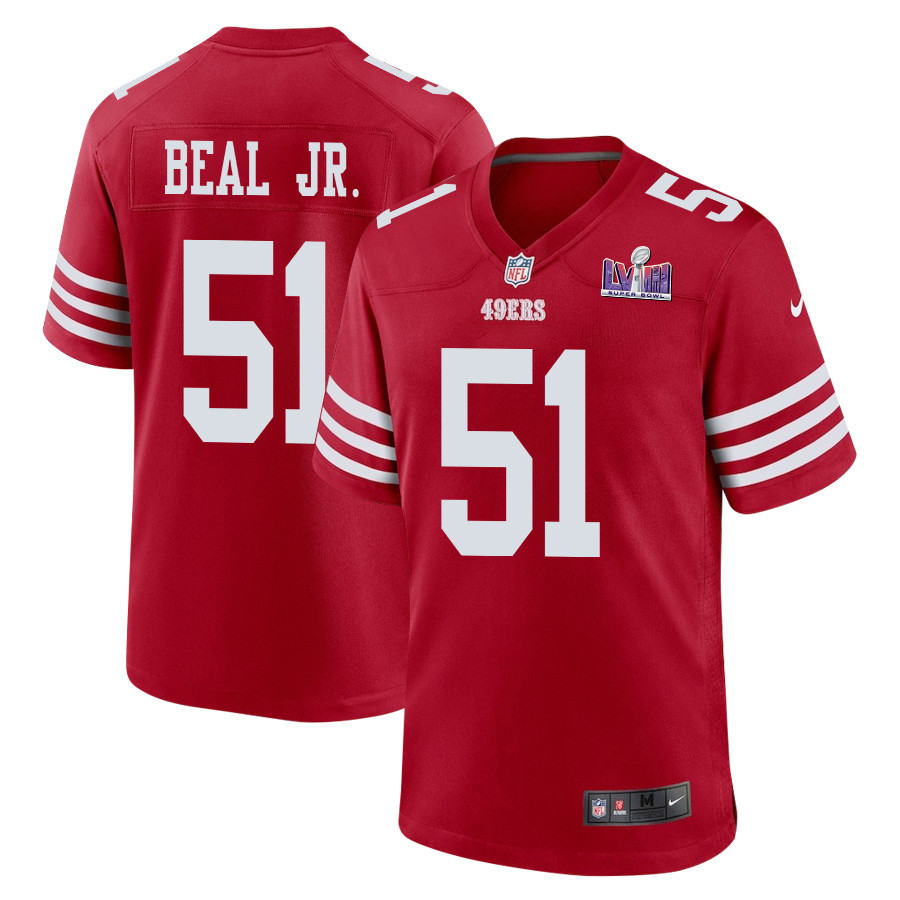 Robert Beal Jr. 51 San Francisco 49ers Super Bowl LVIII Patch Game Scarlet NFL Jersey Men's
