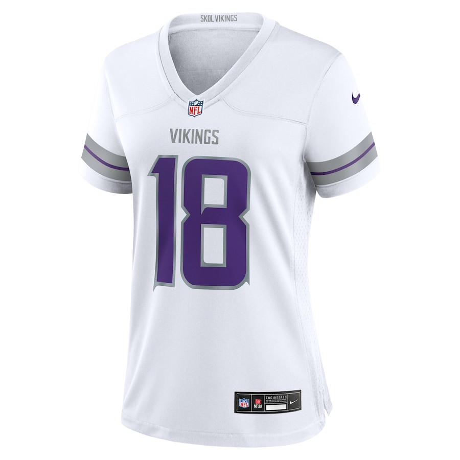 Justin Jefferson 18 Minnesota Vikings Alternate Game Player White NFL Jersey Women's