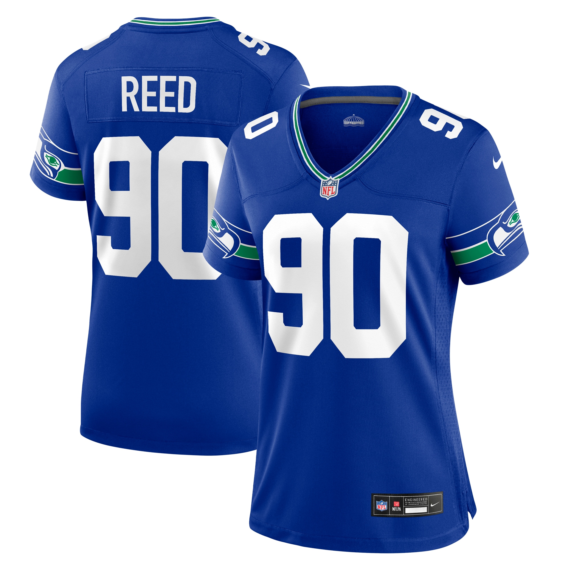Seattle Seahawks Jarran Reed Royal Throwback Player Game NFL Jersey Women's