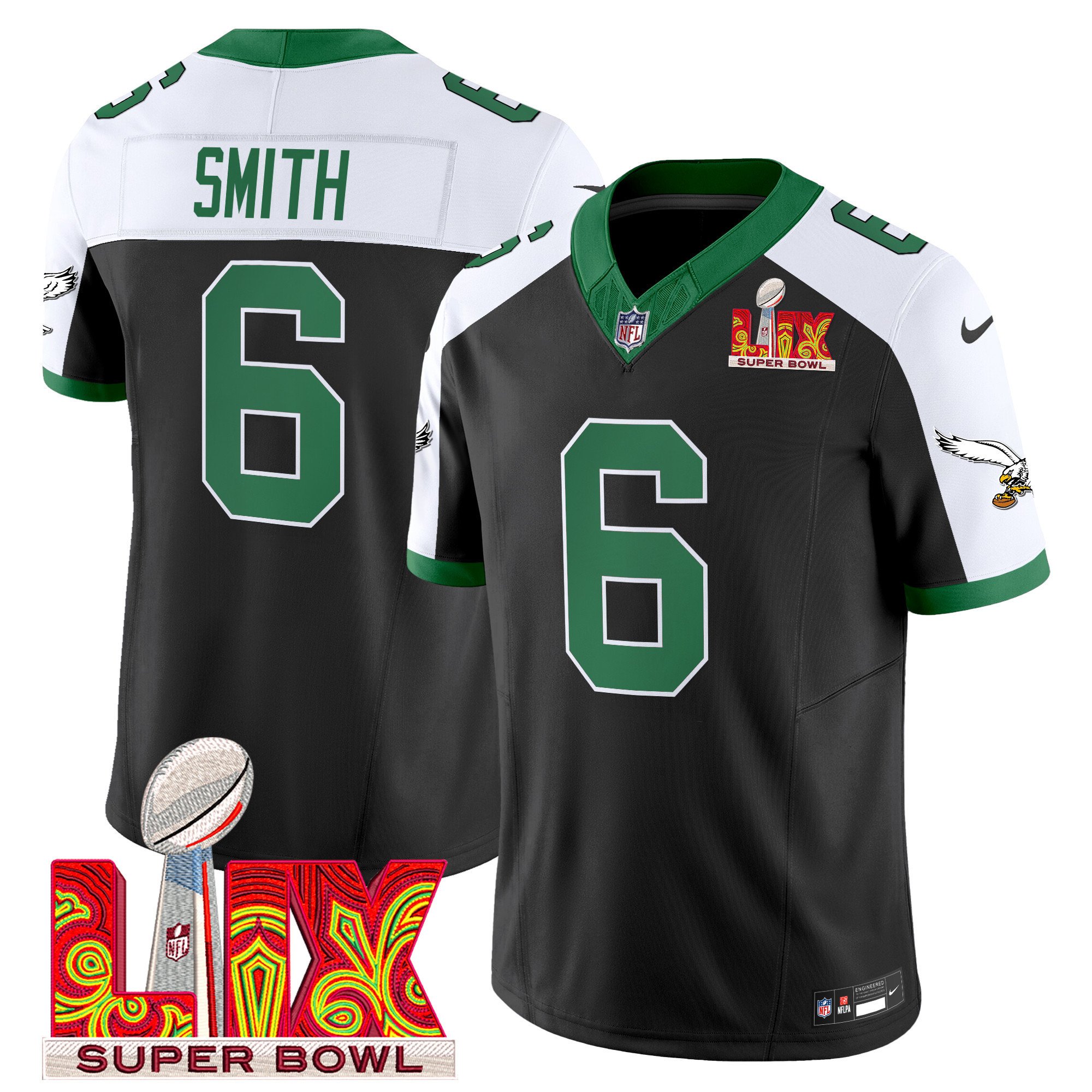 DeVonta Smith 6 Philadelphia Eagles Kelly Green Super Bowl Champions LIX Patch Vapor Limited Black Alternate NFL Jersey Men's