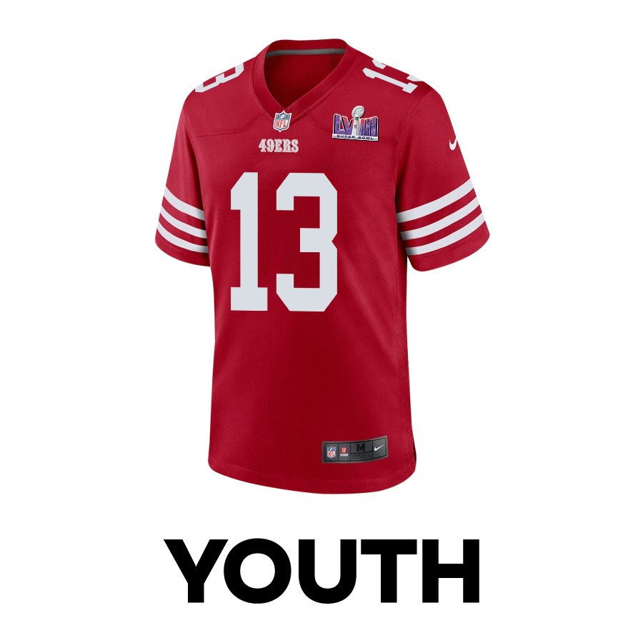 Brock Purdy 13 San Francisco 49ers Super Bowl LVIII Patch Game Scarlet NFL Jersey Youth
