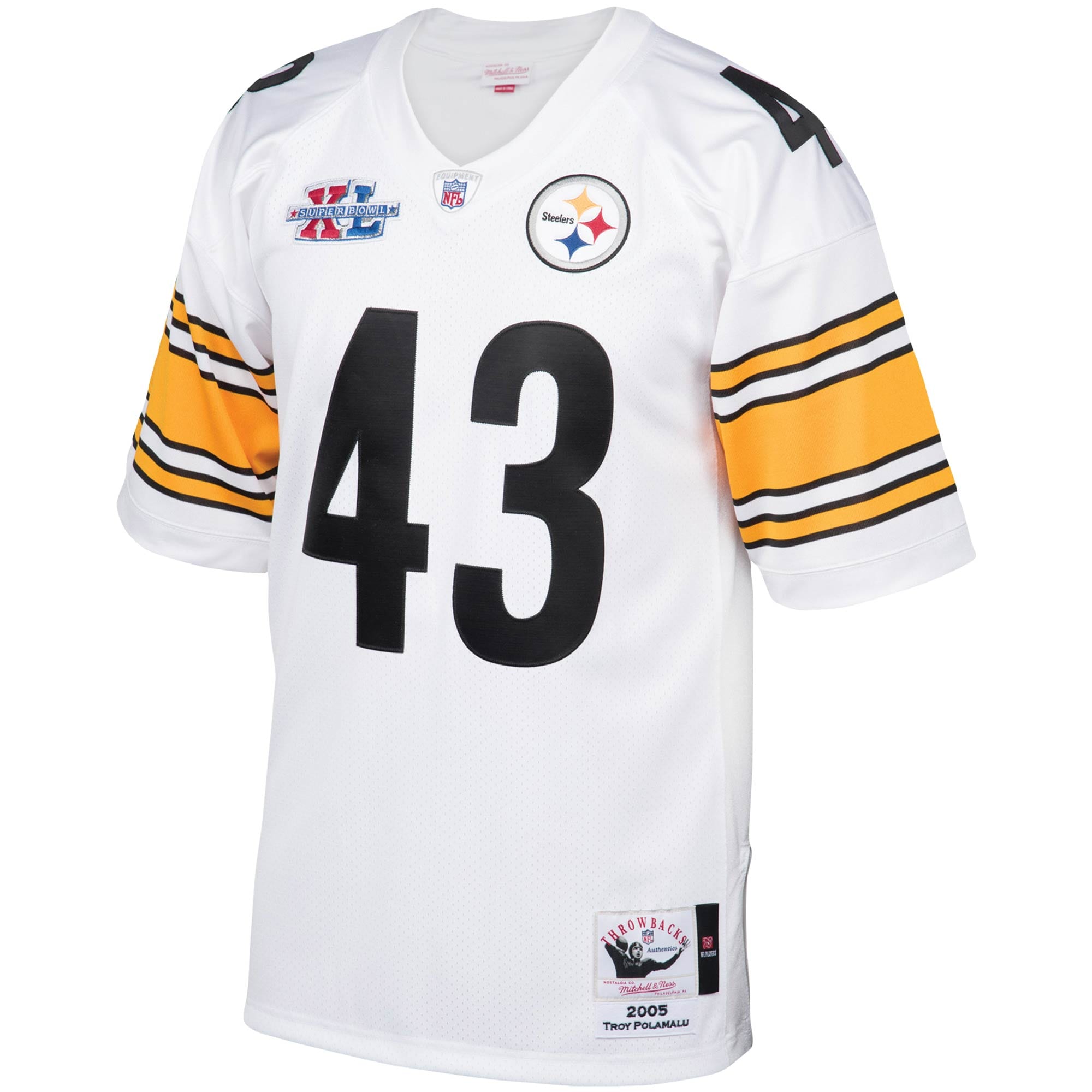 Pittsburgh Steelers 2005 Troy Polamalu Mitchell Ness White Throwback Retired Player NFL Jersey Men's