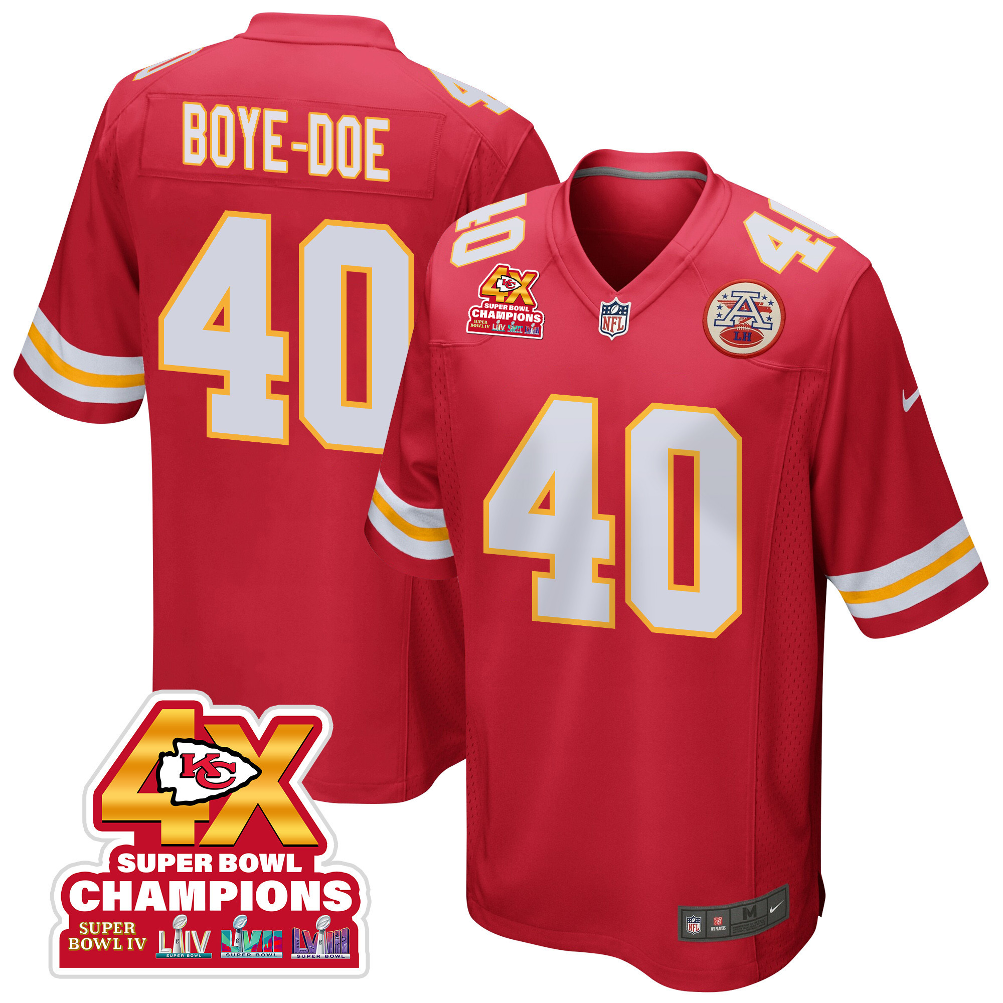 Ekow Boye-Doe 40 Kansas City Chiefs Super Bowl LVIII Champions 4X Game Red NFL Jersey Men's