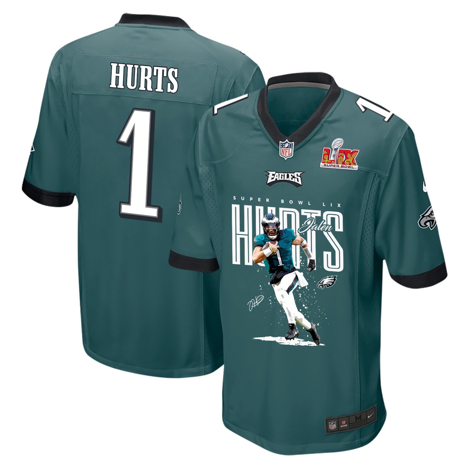 Jalen Hurts 1 Philadelphia Eagles Hurtin' For a Title' Game Midnight Green NFL Jersey Men's