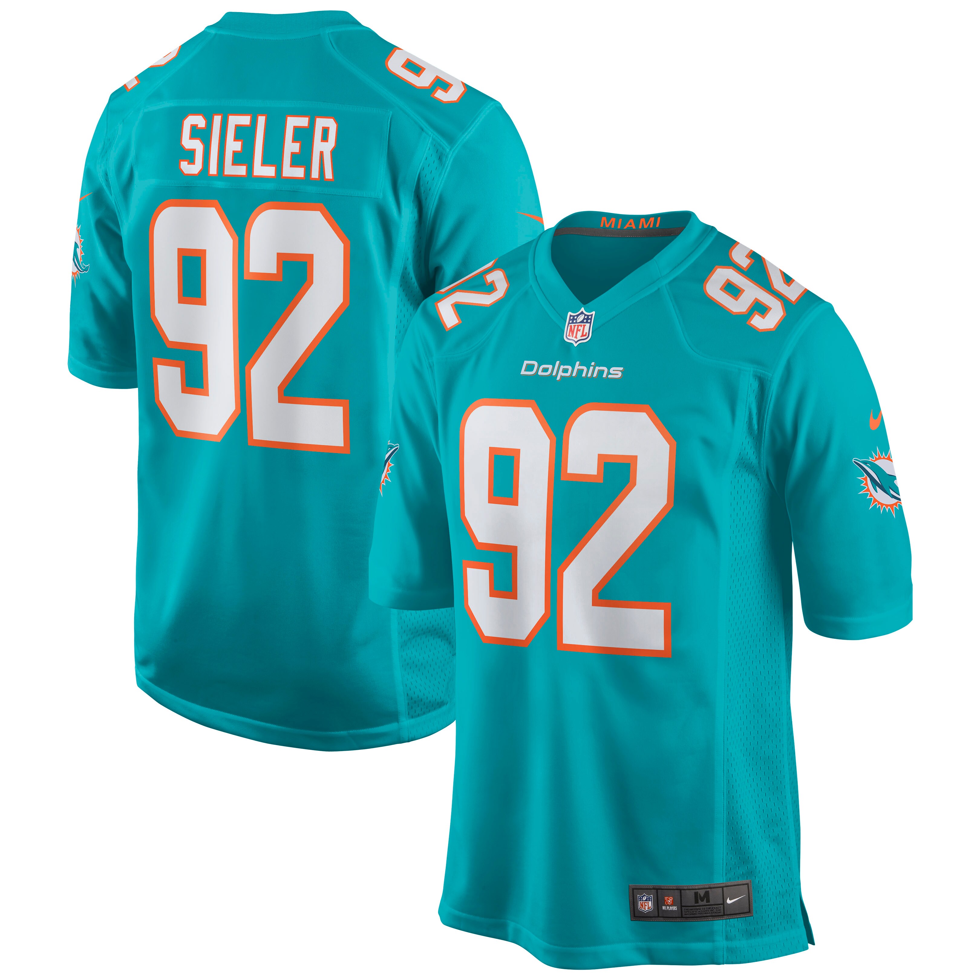 Miami Dolphins Zach Sieler Aqua Game NFL Jersey Men's
