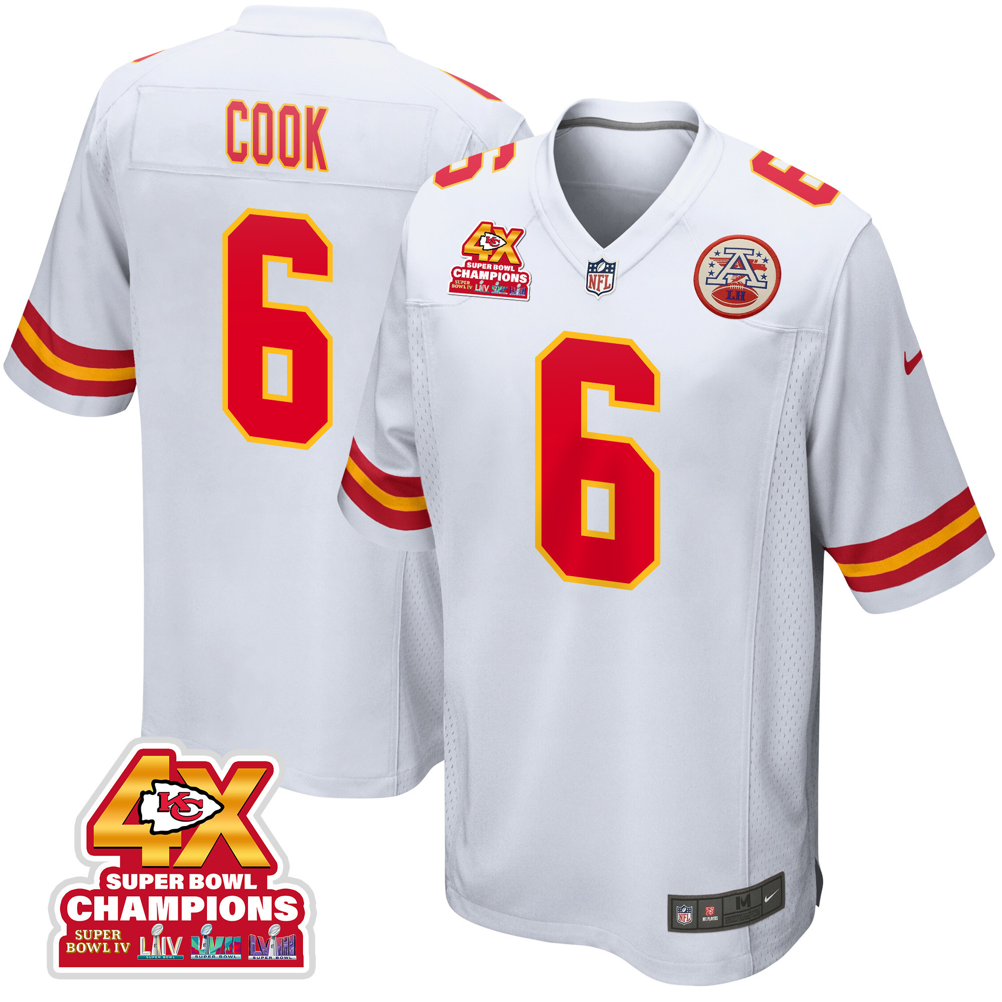 Bryan Cook 6 Kansas City Chiefs Super Bowl LVIII Champions 4X Game White NFL Jersey Men's