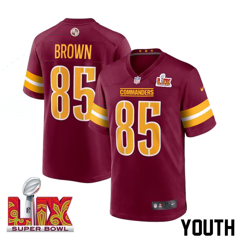 Noah Brown #85 Washington Commanders Super Bowl LIX Burgundy NFL Jersey Youth