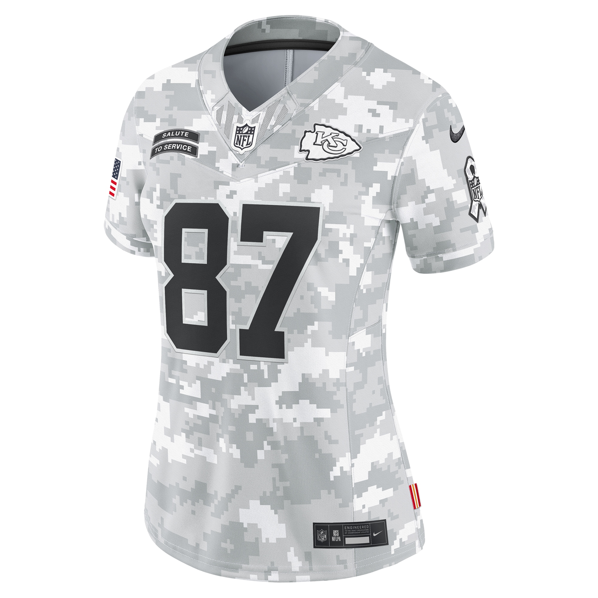 Kansas City Chiefs Travis Kelce Arctic Camo 2024 Salute to Service Limited NFL Jersey Women's