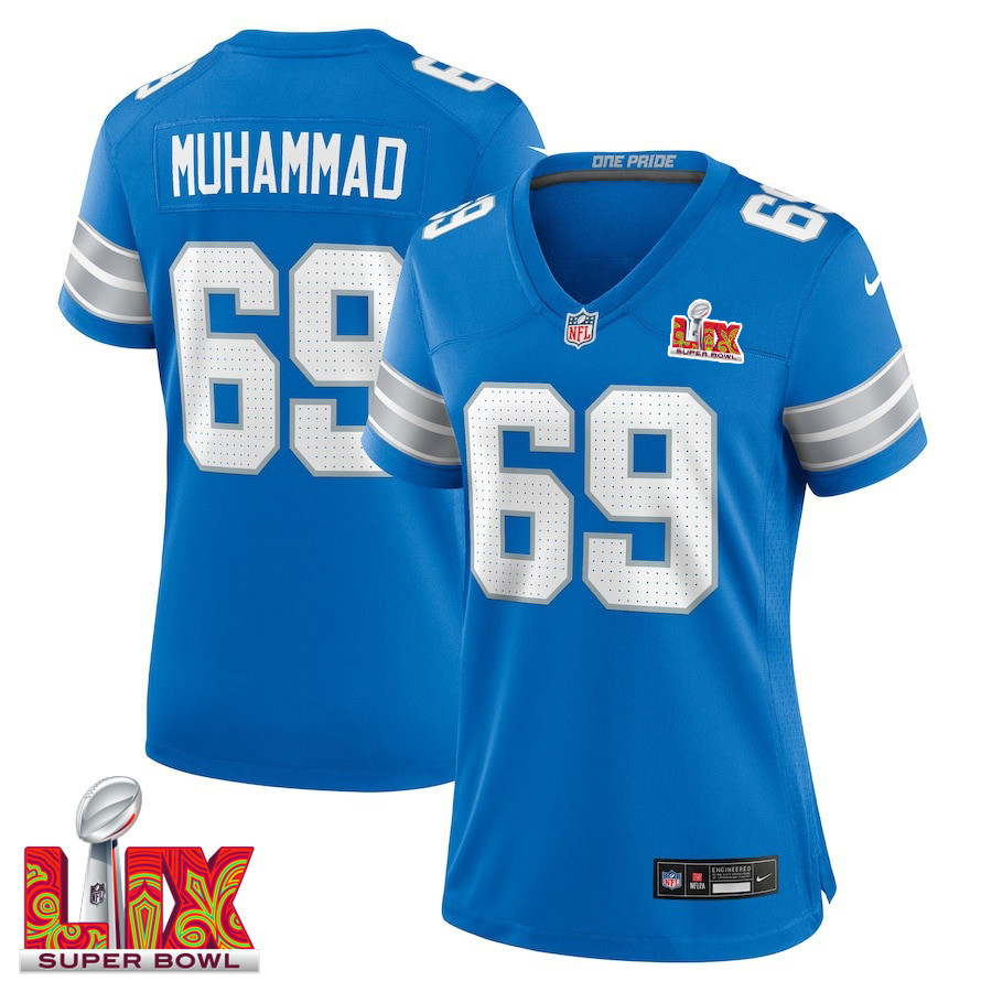 Al-Quadin Muhammad #69 Detroit Lions Super Bowl LIX Blue NFL Jersey Women's