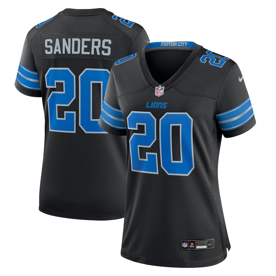 Barry Sanders 20 Detroit Lions 2nd Alternate Retired Player Game Black NFL Jersey Women's