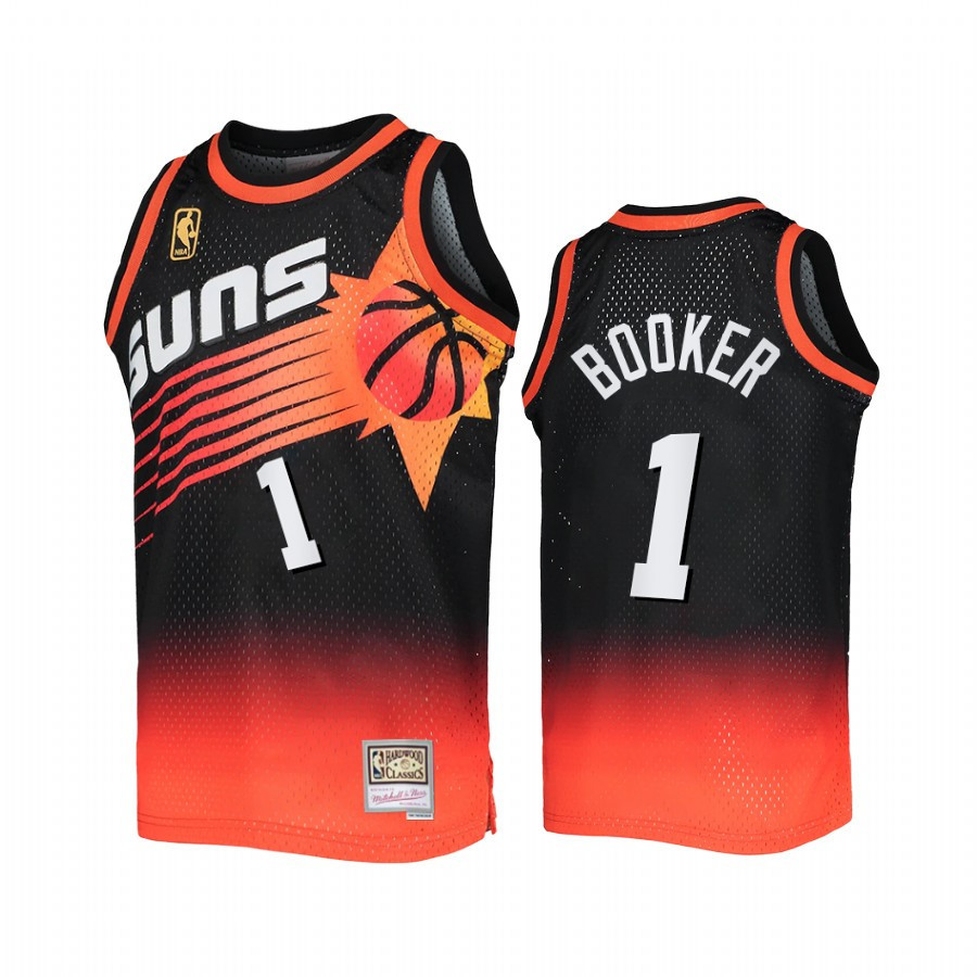 Phoenix Suns Devin Booker Black Orange Fadeaway Mitchell Ness NBA Jersey Men's