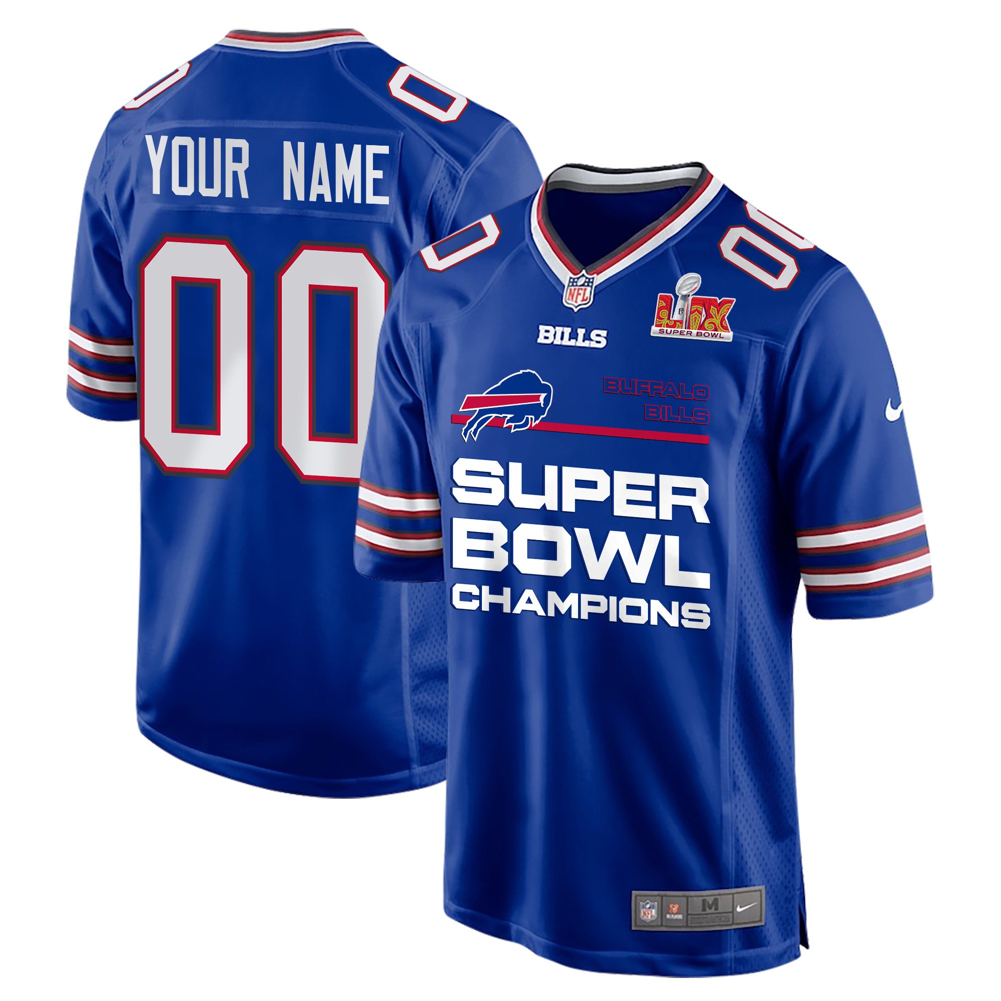 Buffalo Bills Super Bowl LIX Champions Straight Text Game Custom Royal NFL Jersey Men's