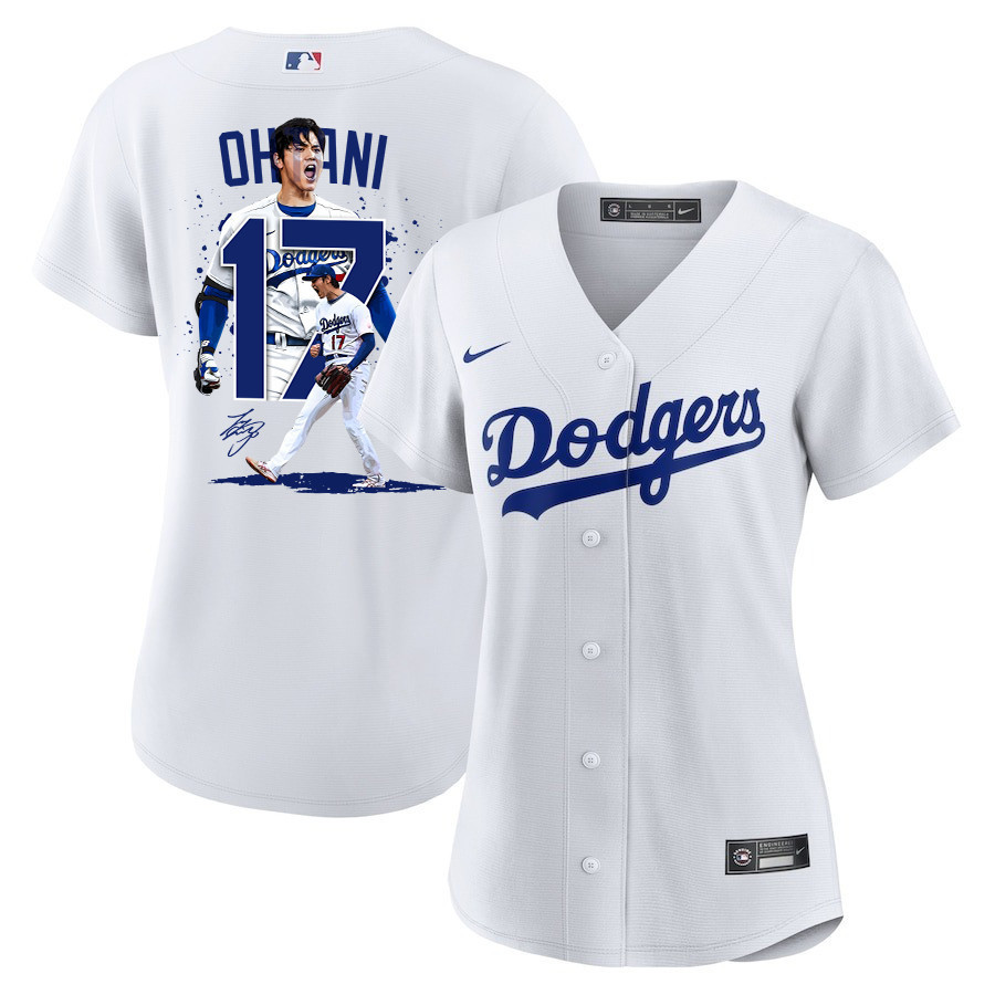 Shohei Ohtani 17 Los Angeles Dodgers Signed Number 2023 Home White MLB Jersey Women's