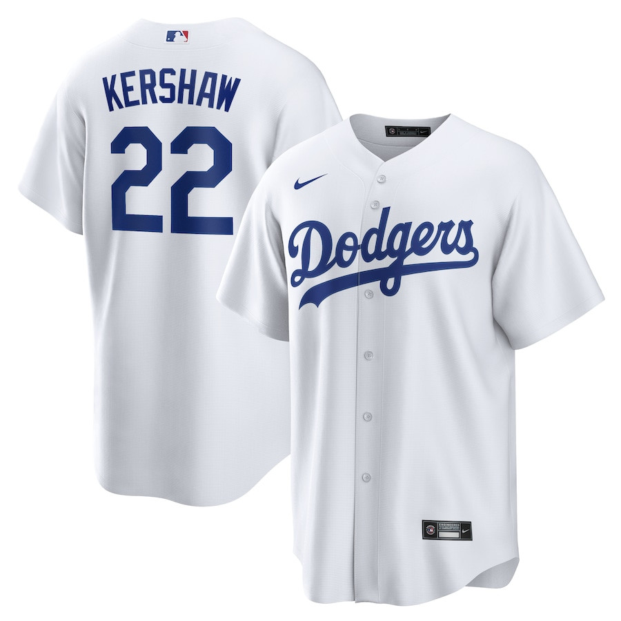 Clayton Kershaw 22 Los Angeles Dodgers Home White MLB Jersey Men's
