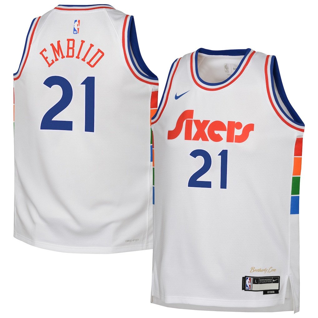 Joel Embiid 21 Philadelphia 76ers 2024/25 Swingman Playe City Editio White NBA Jersey Youth