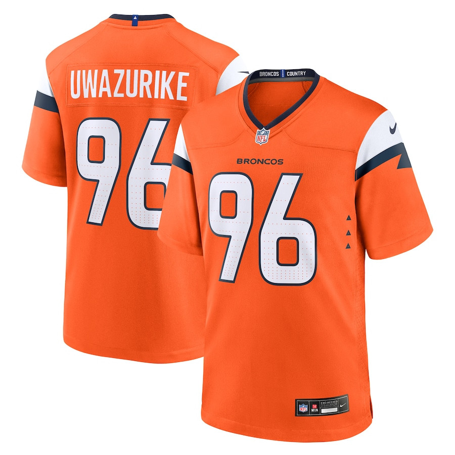 Eyioma Uwazurike 96 Denver Broncos Team Game Orange NFL Jersey Men's