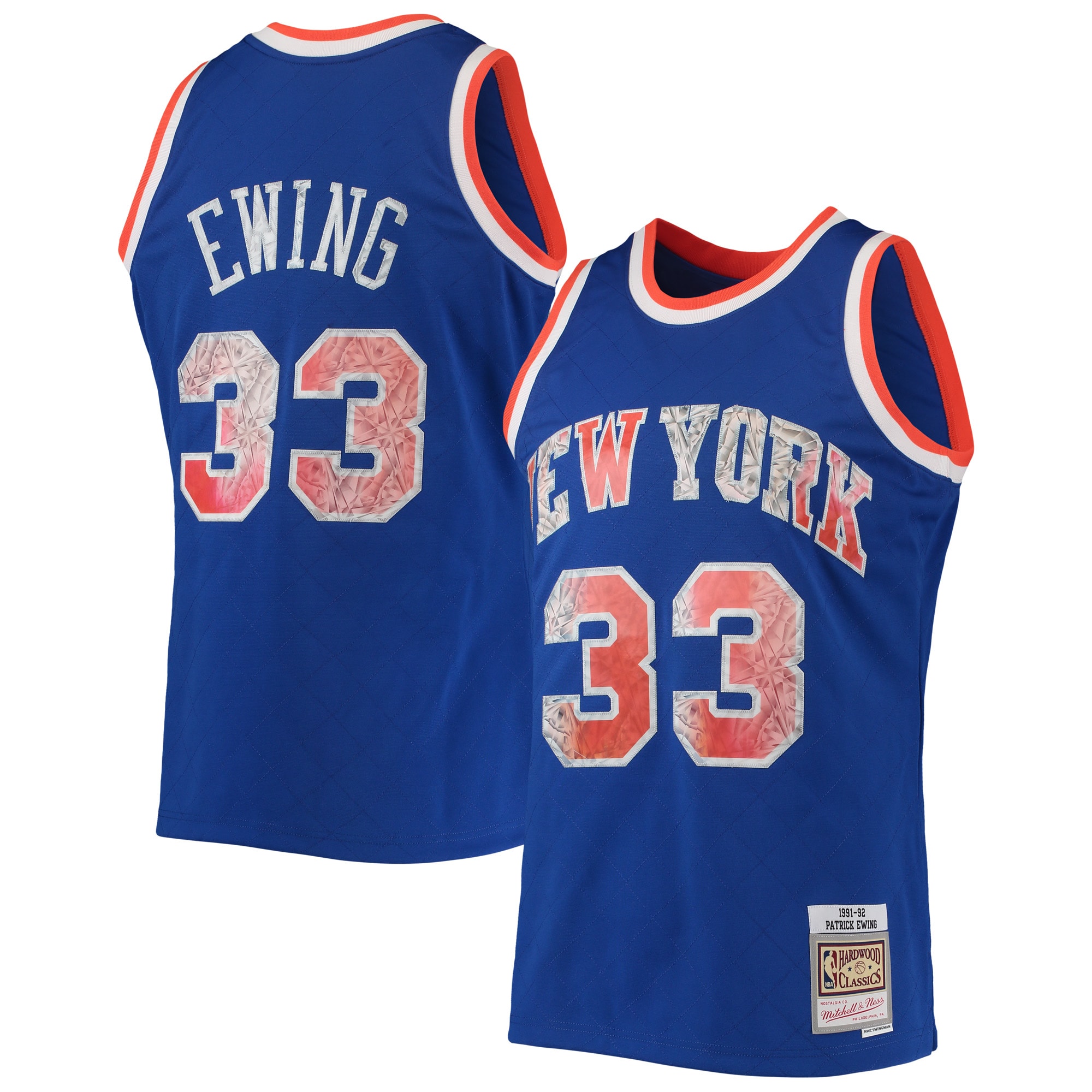 Mitchell Ness Patrick Ewing Blue New York Knicks 1991/92 Hardwood Classics 75th Anniversary Diamond Swingman NBA Jersey Men's