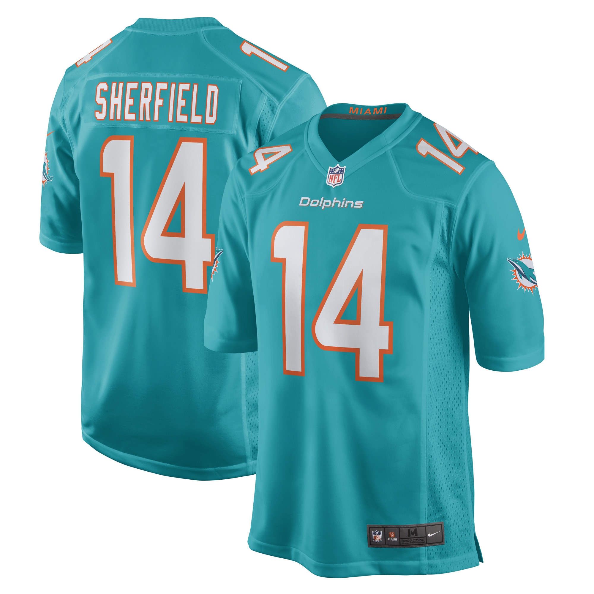Miami Dolphins Trent Sherfield Aqua Game Player NFL Jersey Men's