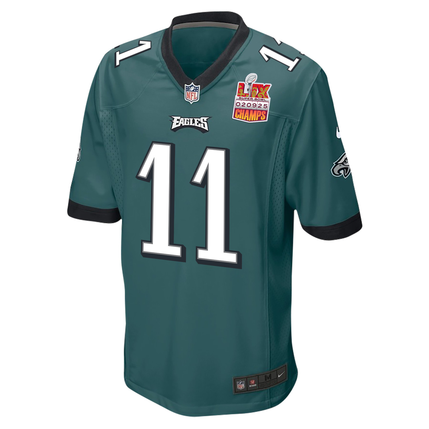 A.J. Brown 11 Philadelphia Eagles Super Bowl LIX Champions Patch Game Midnight Green NFL Jersey Men's