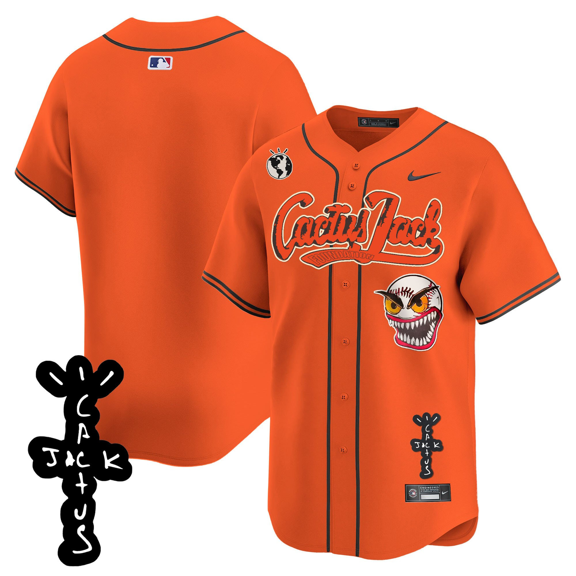 Houston Astros Cactus Jack Patch V2 Orange MLB Jersey Men's