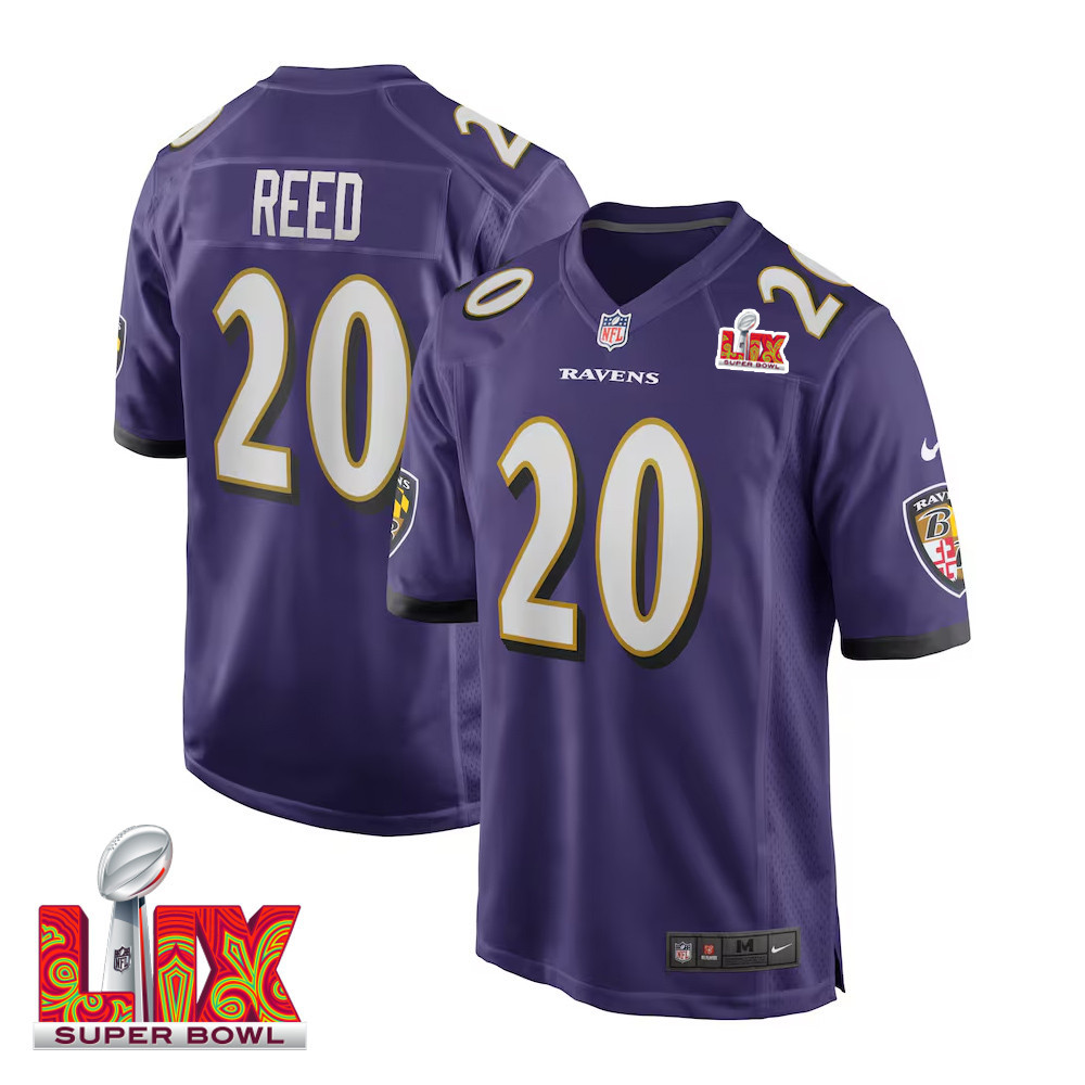 Ed Reed #20 Baltimore Ravens Super Bowl LIX Purple NFL Jersey Men's
