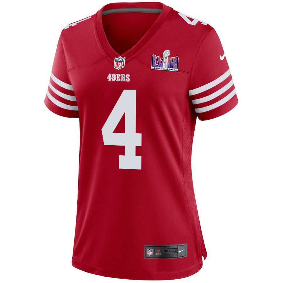 Jake Moody 4 San Francisco 49ers Super Bowl LVIII Patch Game Scarlet NFL Jersey Women's