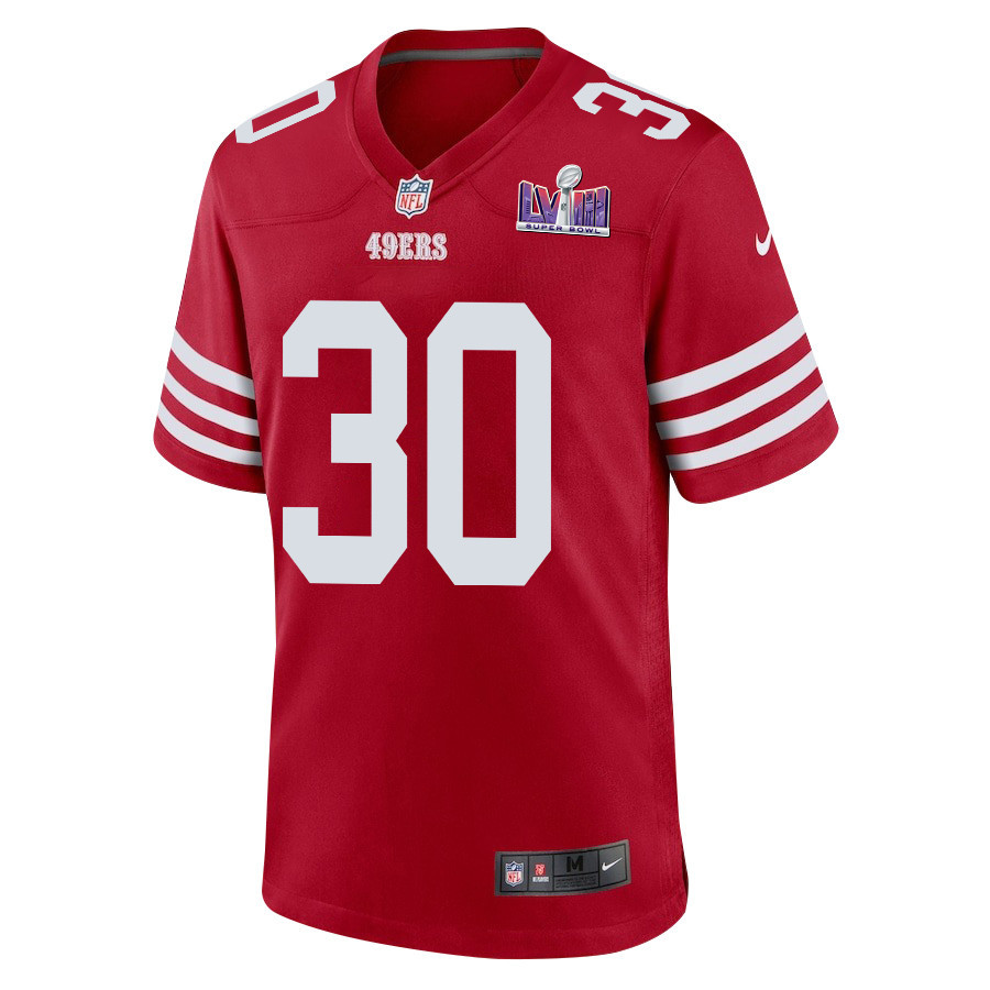George Odum 30 San Francisco 49ers Super Bowl LVIII Patch Game Scarlet NFL Jersey Men's