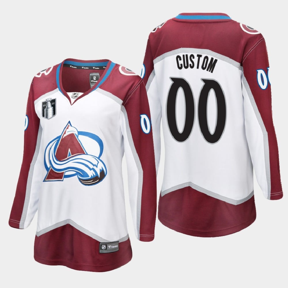 Colorado Avalanche Custom 00 White 2022 Stanley Cup Final Away Women NHL Jersey Women's