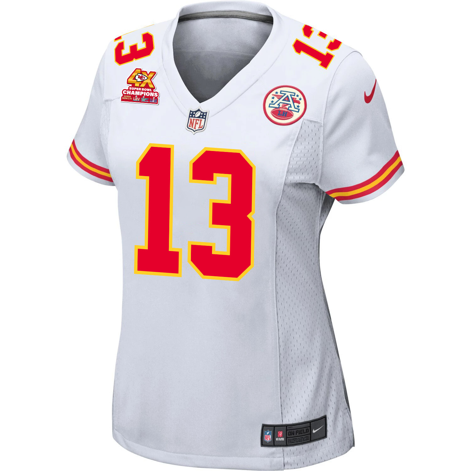 Nazeeh Johnson 13 Kansas City Chiefs Super Bowl LVIII Champions 4X Game White NFL Jersey Women's