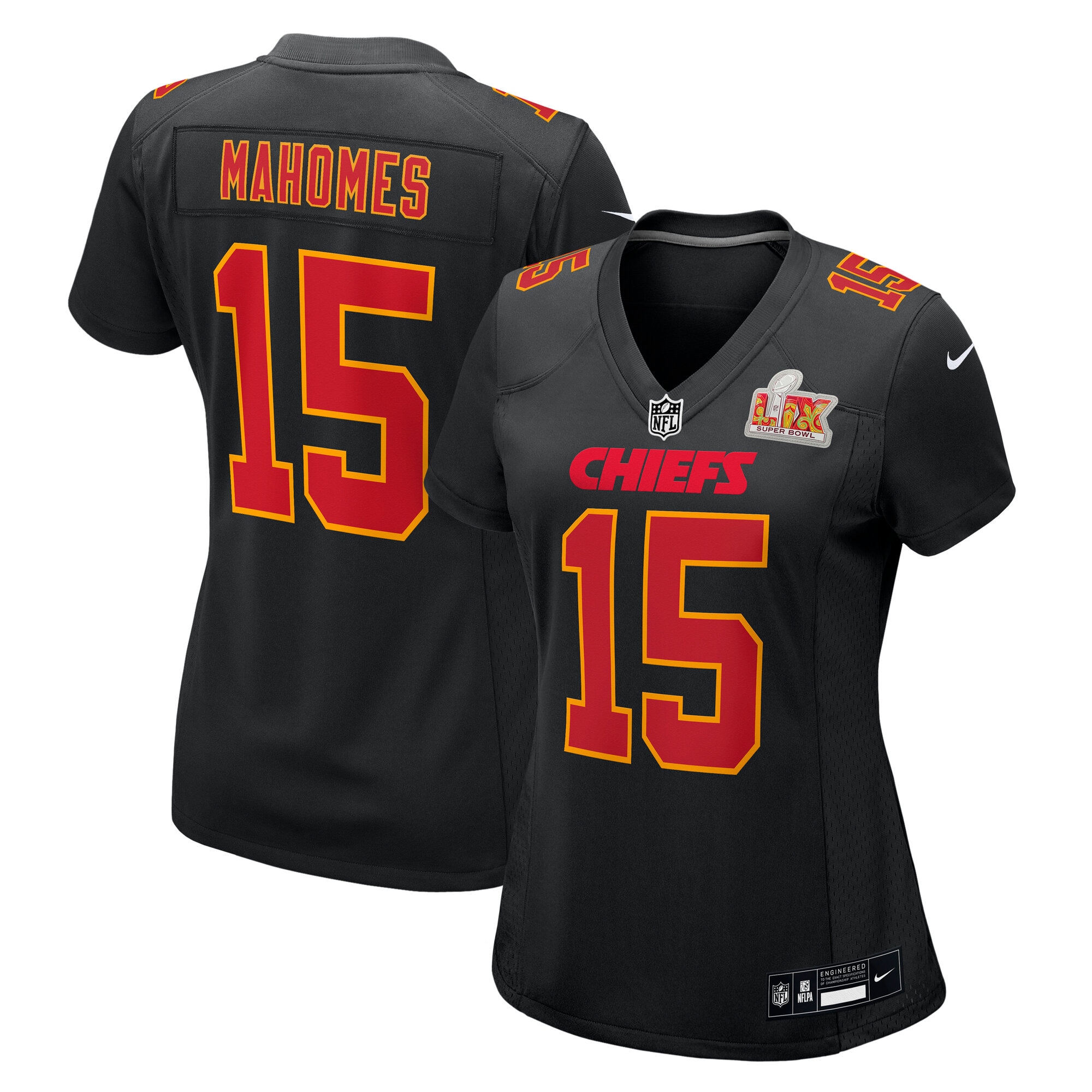Kansas City Chiefs Patrick Mahomes Carbon Black Super Bowl LIX Fashion Game NFL Jersey Women's