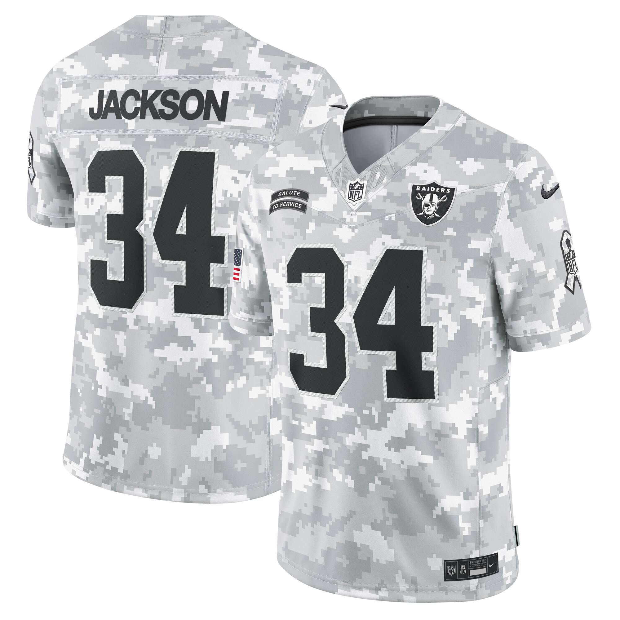 Las Vegas Raiders Bo Jackson Arctic Camo 2024 Salute to Service Retired Player Limited NFL Jersey Men's