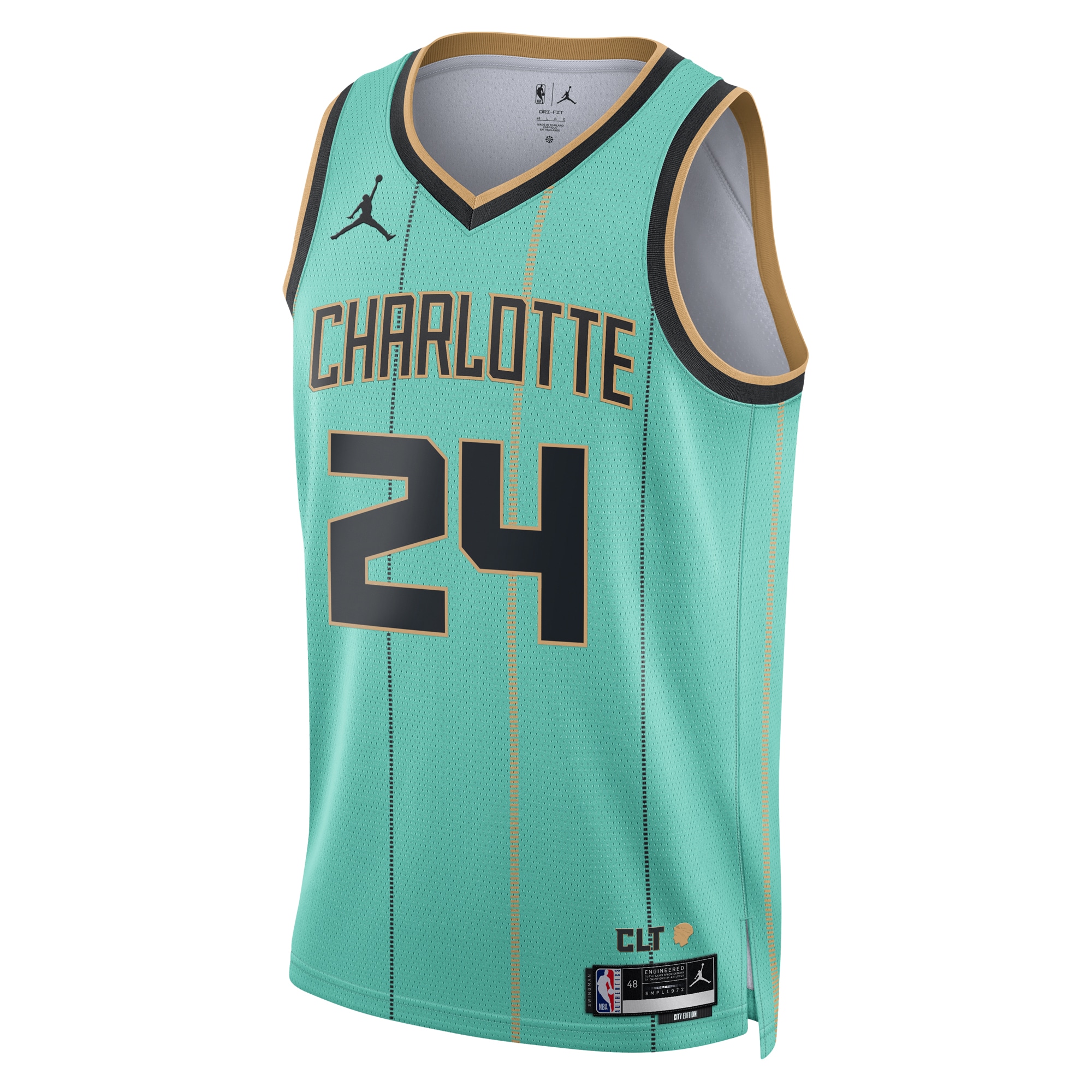 Camiseta Jordan Brand City Edition Swingman de los Charlotte Hornets 2024 Verde azulado Brandon Mille Unisex NBA Jersey Unisex