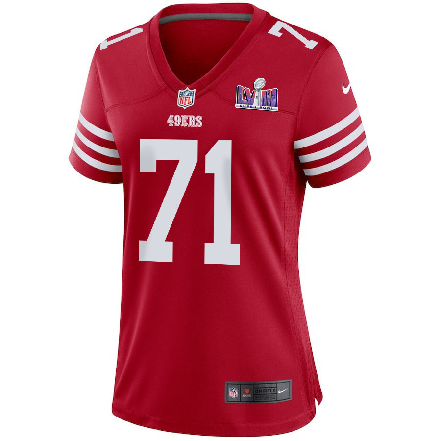 Trent Williams 71 San Francisco 49ers Super Bowl LVIII Patch Game Scarlet NFL Jersey Women's