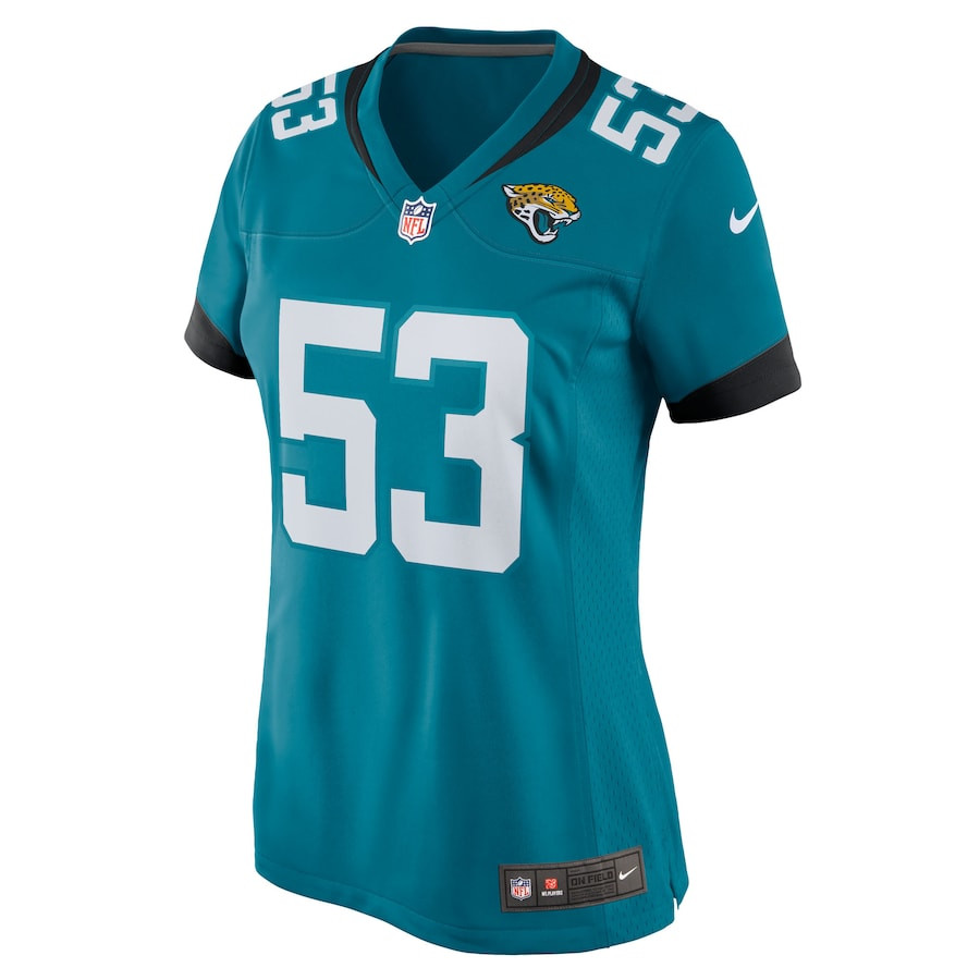 Anthony Pittman 53 Jacksonville Jaguars Team Game Teal NFL Jersey Women's